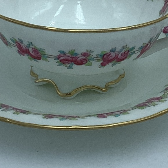 Antique Cauldon England Rose Border Gold Trim Footed China Teacup and Saucer - Picture 3 of 10